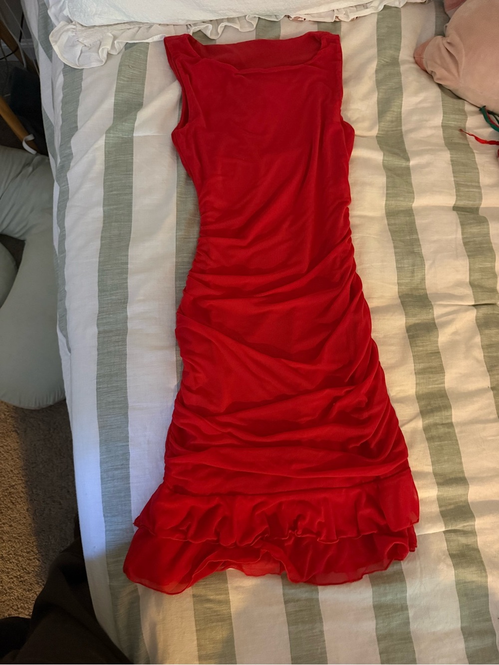 Red Sleeveless Ruffle Hem Dress